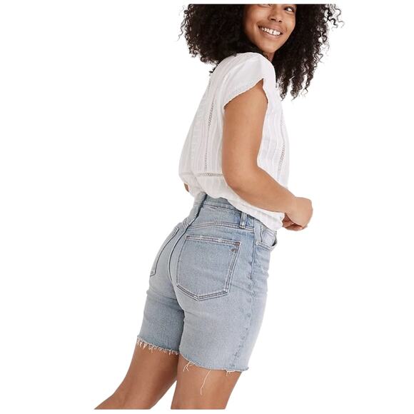 Madewell High Rise Denim Mid Length Shorts Light Wash Size 24 Modest Bermuda - Picture 3 of 12